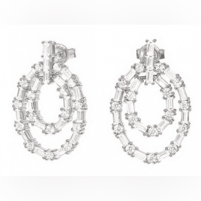 Folli Follie Sterling & Cz Post Essentials Earrings. New!